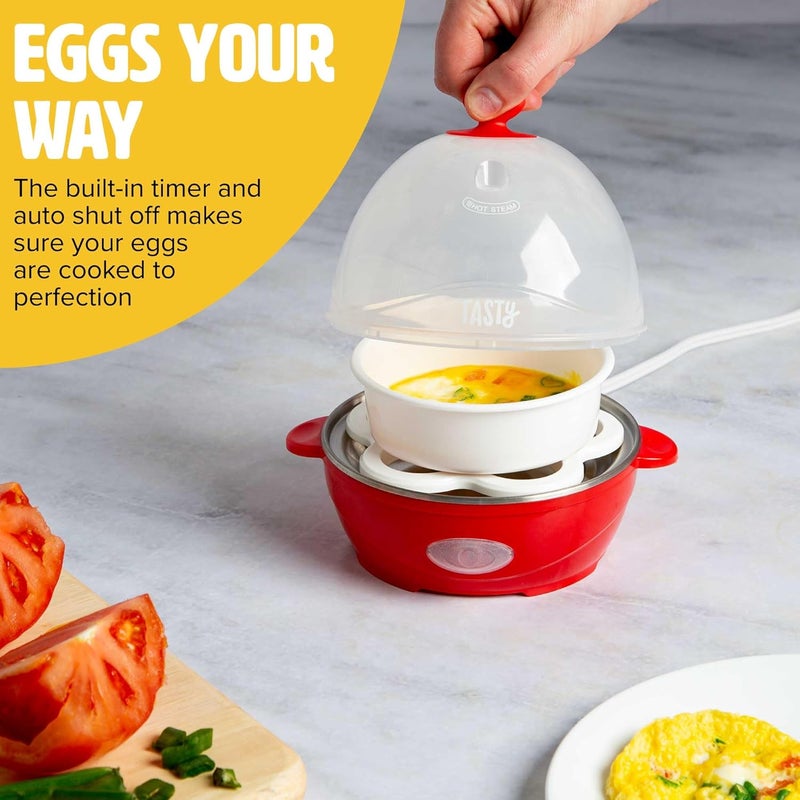 Tasty Mini Rapid Egg Cooker, 5-Egg Capacity for Perfect Hard Boiled Eggs or Omelets, Auto Shut Off, Red - Image 3